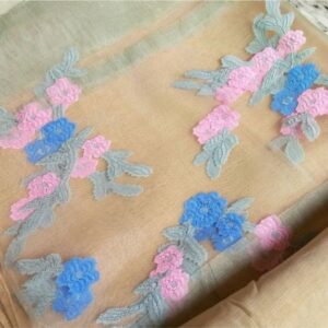 Floral Embroidery Organza  Fawn