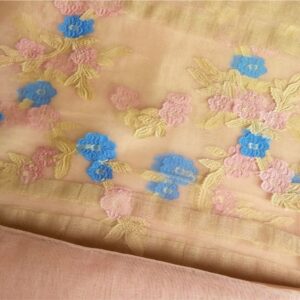 Floral Embroidery Organza  Peach-Skin