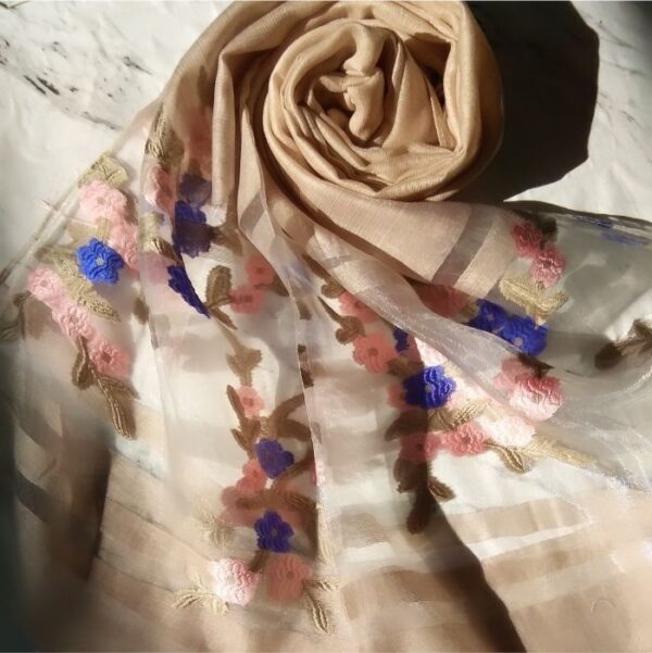 Floral Embroidery Organza Scarf Skin