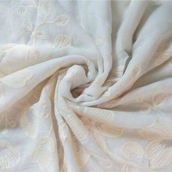 Classic Embroidered Lawn Scarf Off White