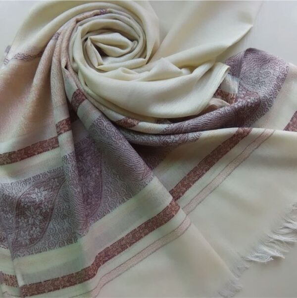 Premium Cotton Silk Scarf Beige with Brown Border
