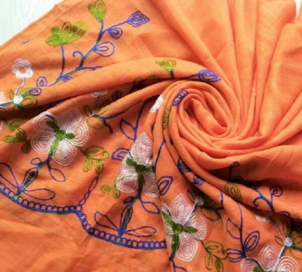 Classic Embroidered Lawn Scarf Orange
