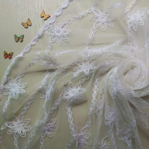 Embroidered Net Dupatta White