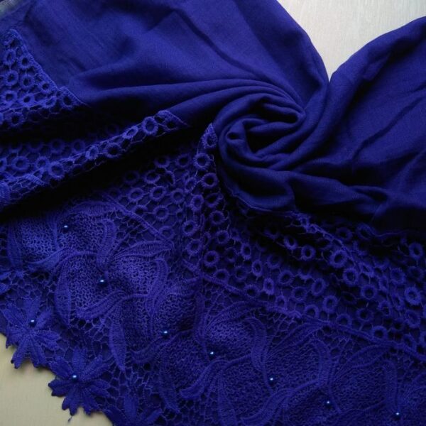 Lawn Stole with Fancy Lace Electric Blue