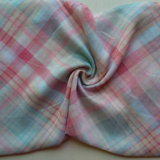 Printed Square Scarf Pink Blue Checkered