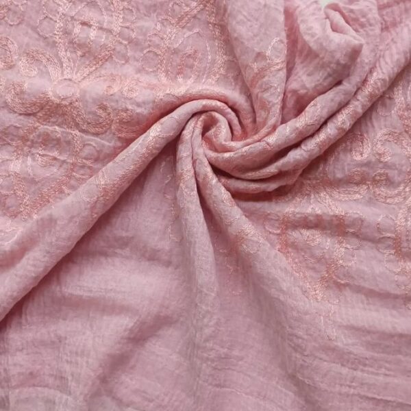 Embroidered Ripple Cotton Hijab Pink