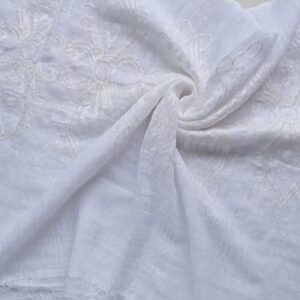 Embroidered Ripple Cotton Hijab White
