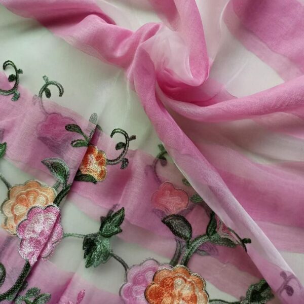 Floral Embroidery Organza Stole Tulip
