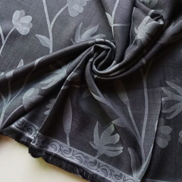Deluxe Silk Floral Stole Charcoal Grey