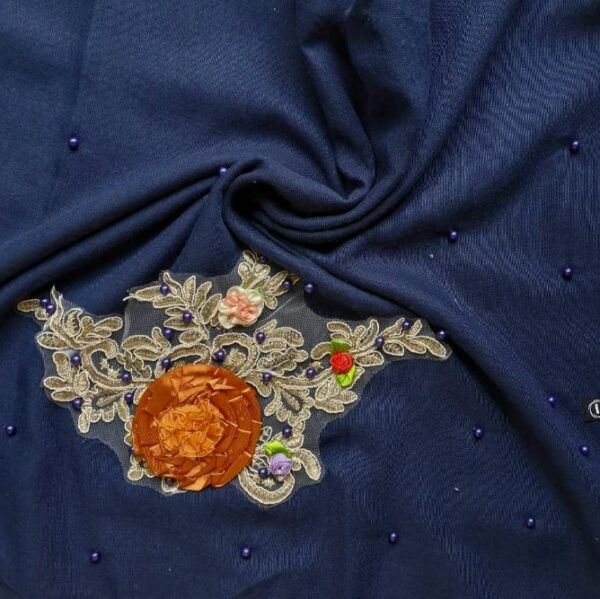 Fancy Embroidery Lawn Stole Navy
