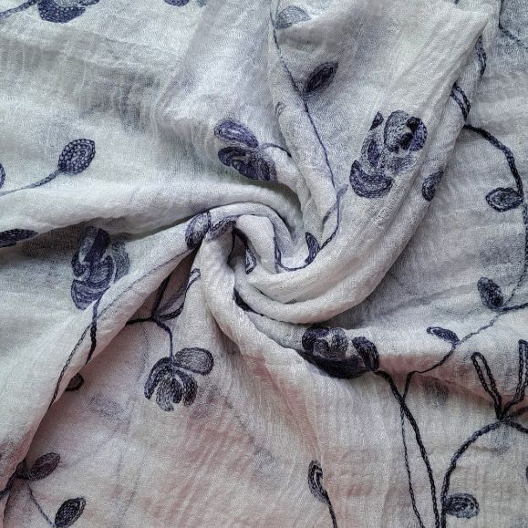 Embroidered Ripple Cotton Stole White
