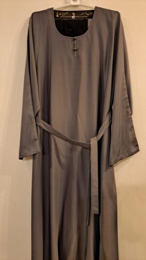 Front Closed Abaya with Belt Grey