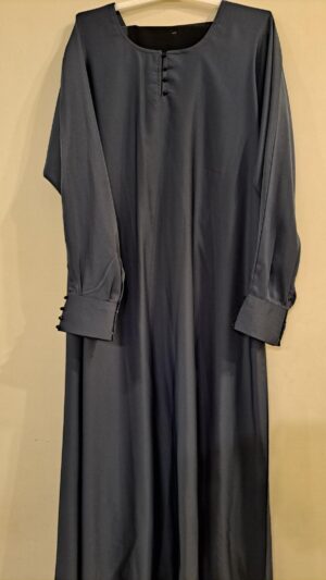 Front Closed Abaya with Buttoned Storm Blue