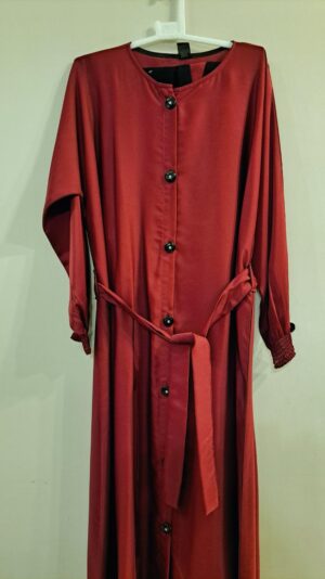 Maroon Open Abaya with Elasticated Coughs