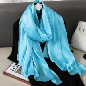 Plain Silk Scarf Cyan Blue