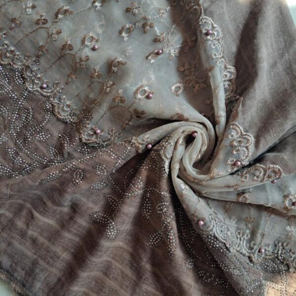 Party Wear Lawn Hijab Wood Brown