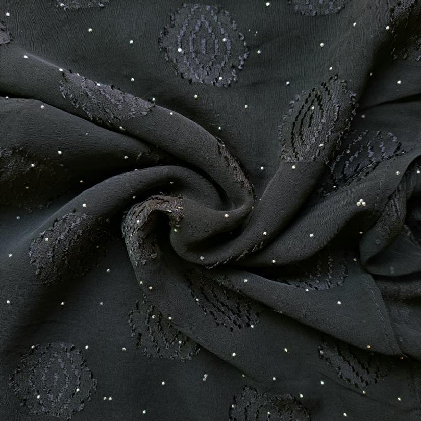 Jacquard Dot Fancy Georgette Stole Black