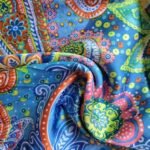 Luxury Large Printed Silk Stole Floral Festive Blue