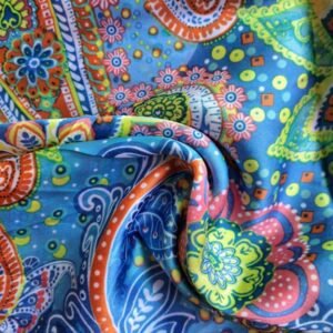 Luxury Large Printed Silk Stole Floral Festive Blue