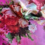 Luxury Large Printed Silk Stole Floral Fucshia Pink