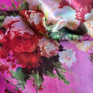 Luxury Large Printed Silk Stole Floral Fucshia Pink