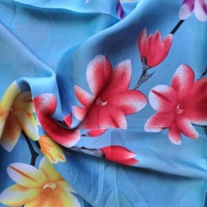 Luxury Large Printed Silk Stole Floral Sky Blue