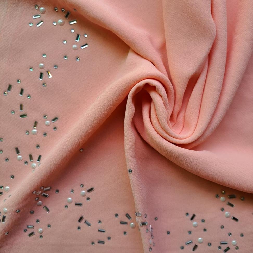 Luxury Mirror Border Georgette Stole Flamingo Luxury Mirror Border Georgette Stole Flamingo