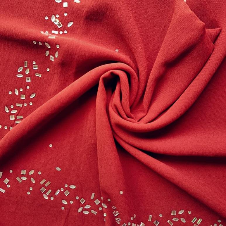 Luxury Mirror Border Georgette Stole Vermillion